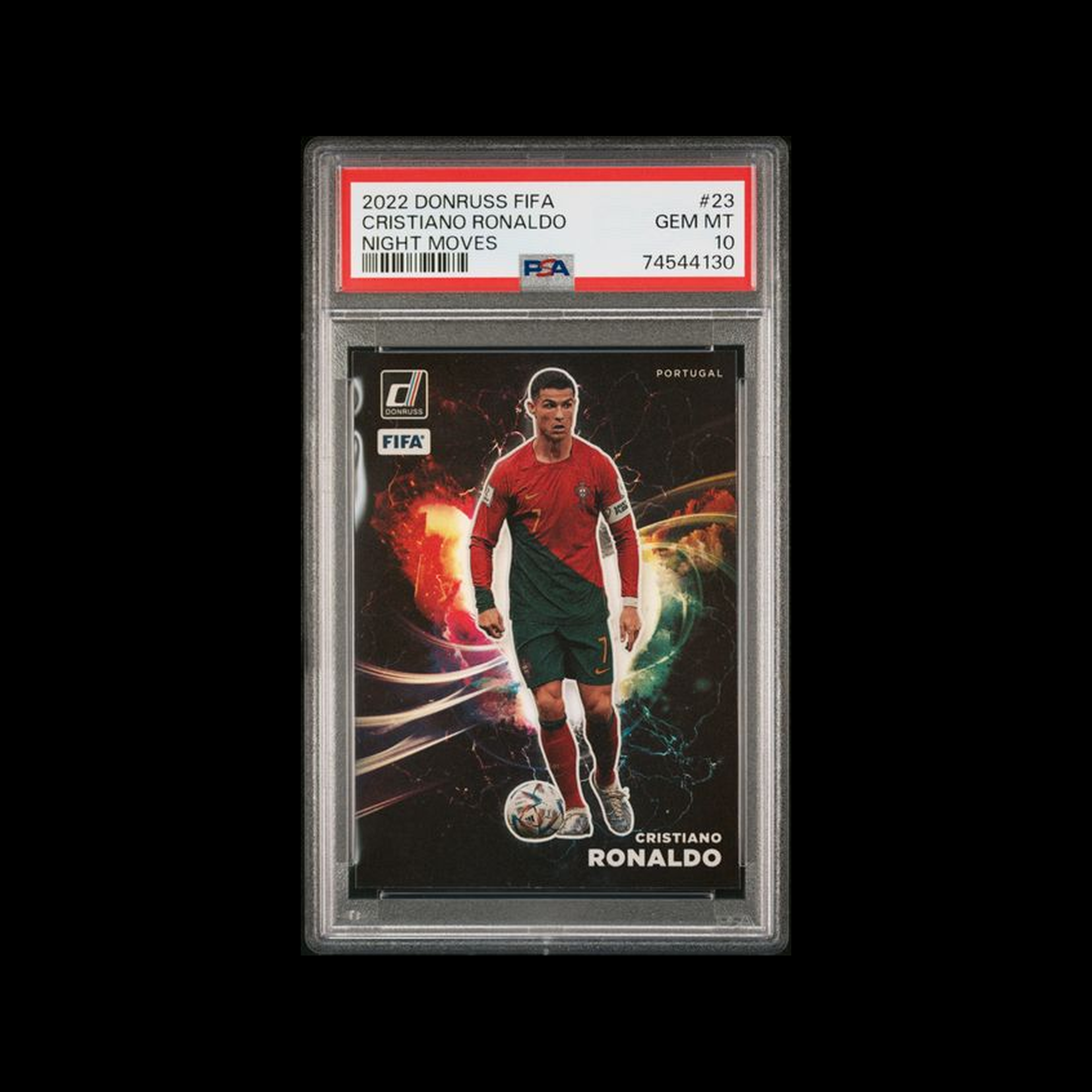 2022 Panini Panini Donruss Fifa Night Moves Cristiano Ronaldo 23 PSA 1