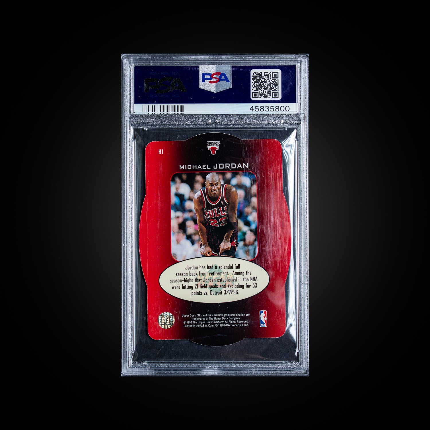 1996 Upper Deck Spx Holoview Heroes  Michael Jordan H1 PSA 9 MINT