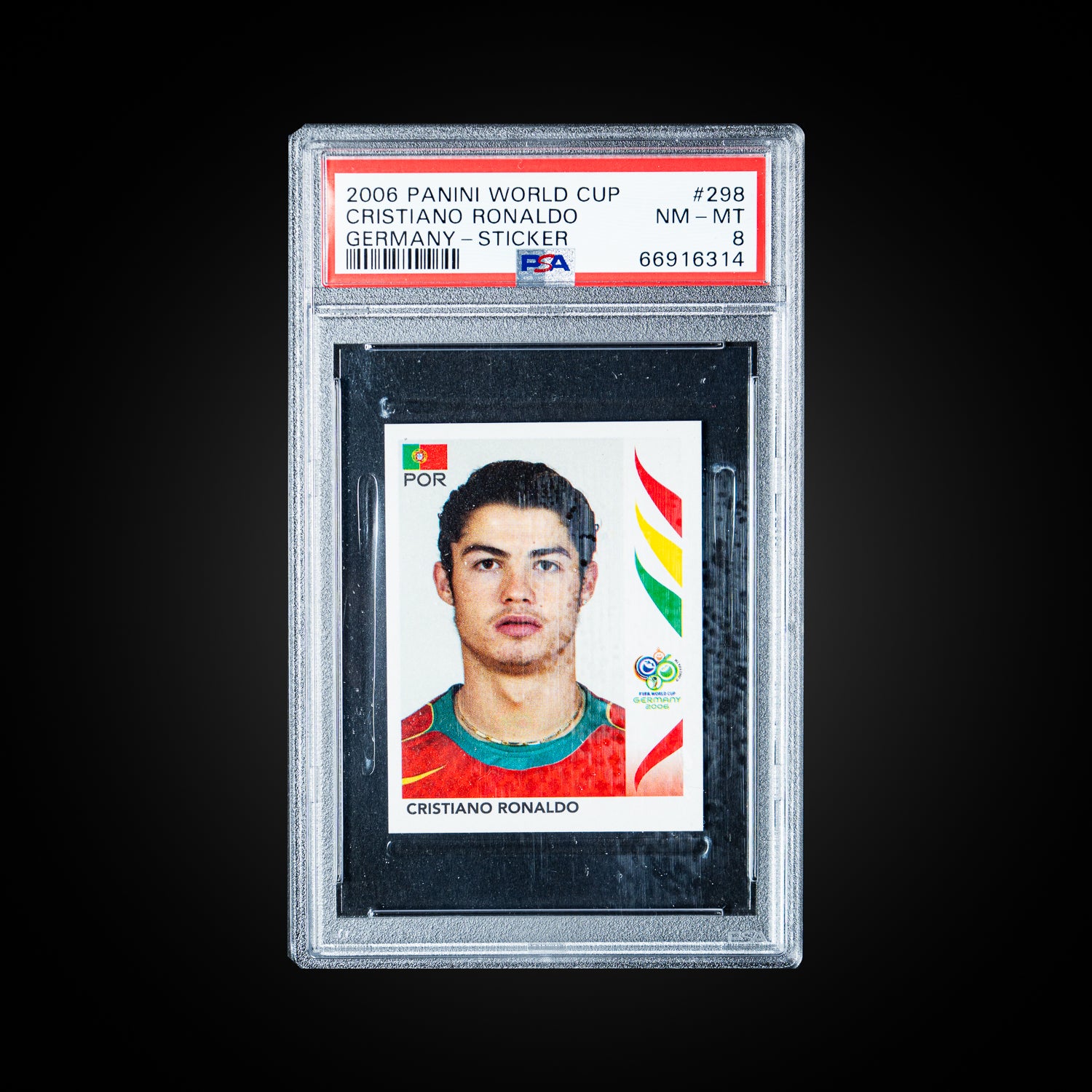 2006 Panini World Cup Germany Sticker Base Cristiano Ronaldo 298 PSA 8