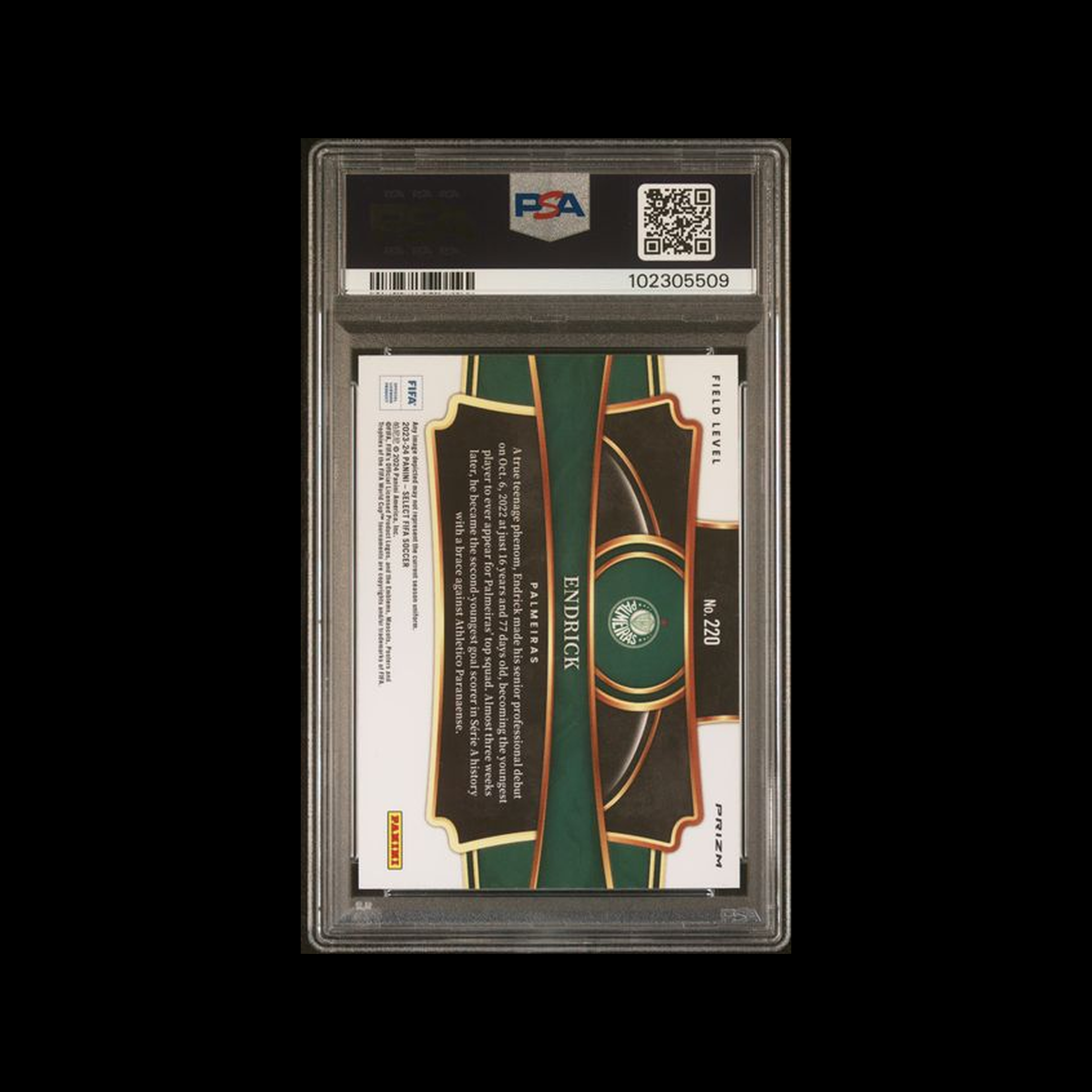 2023-24 Panini Select FIFA Purple Mojo Rookie Endrick 220 PSA 10 GEM-MT