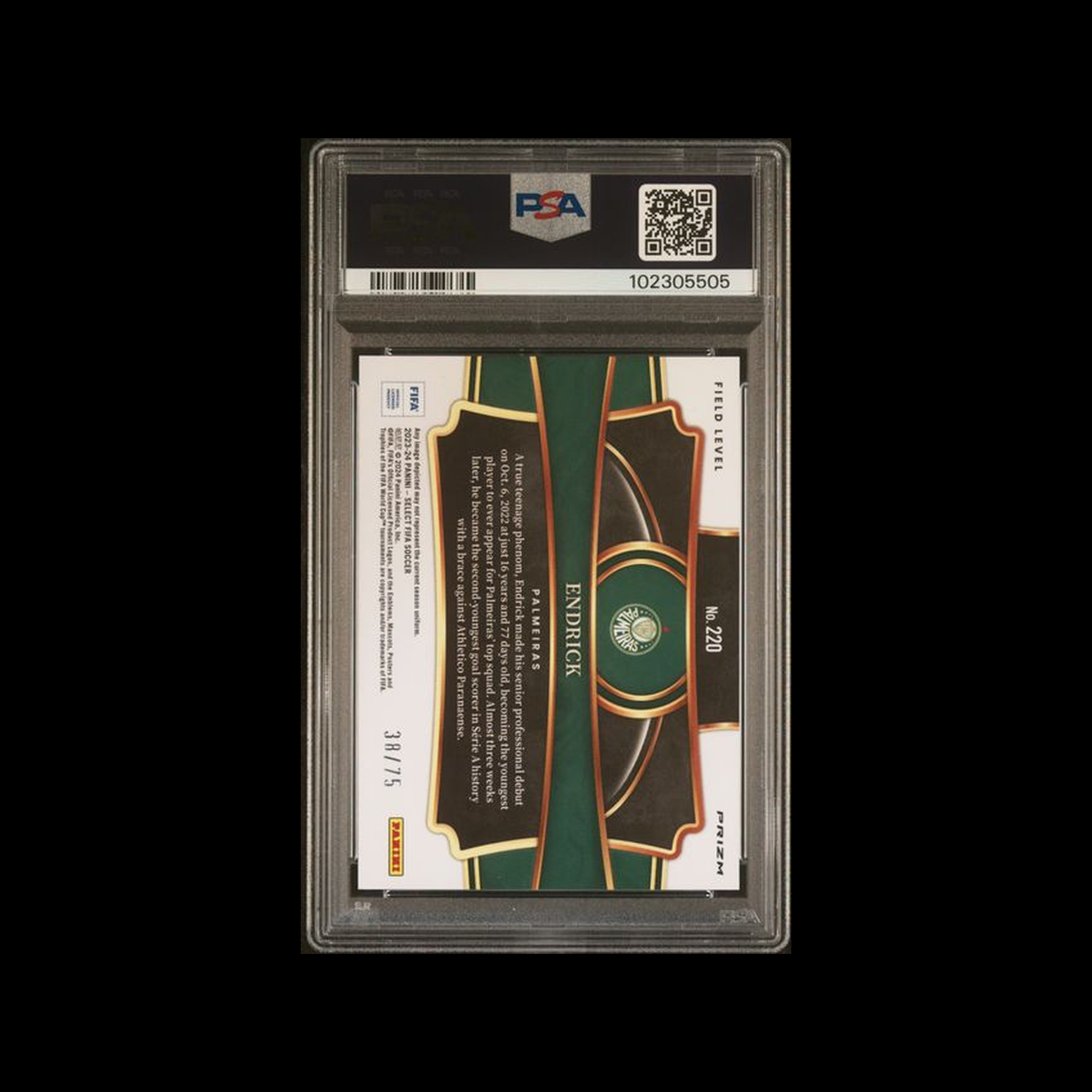 2023-24 Panini Select FIFA Pink Rookie #/75 Endrick 220 PSA 9 MINT