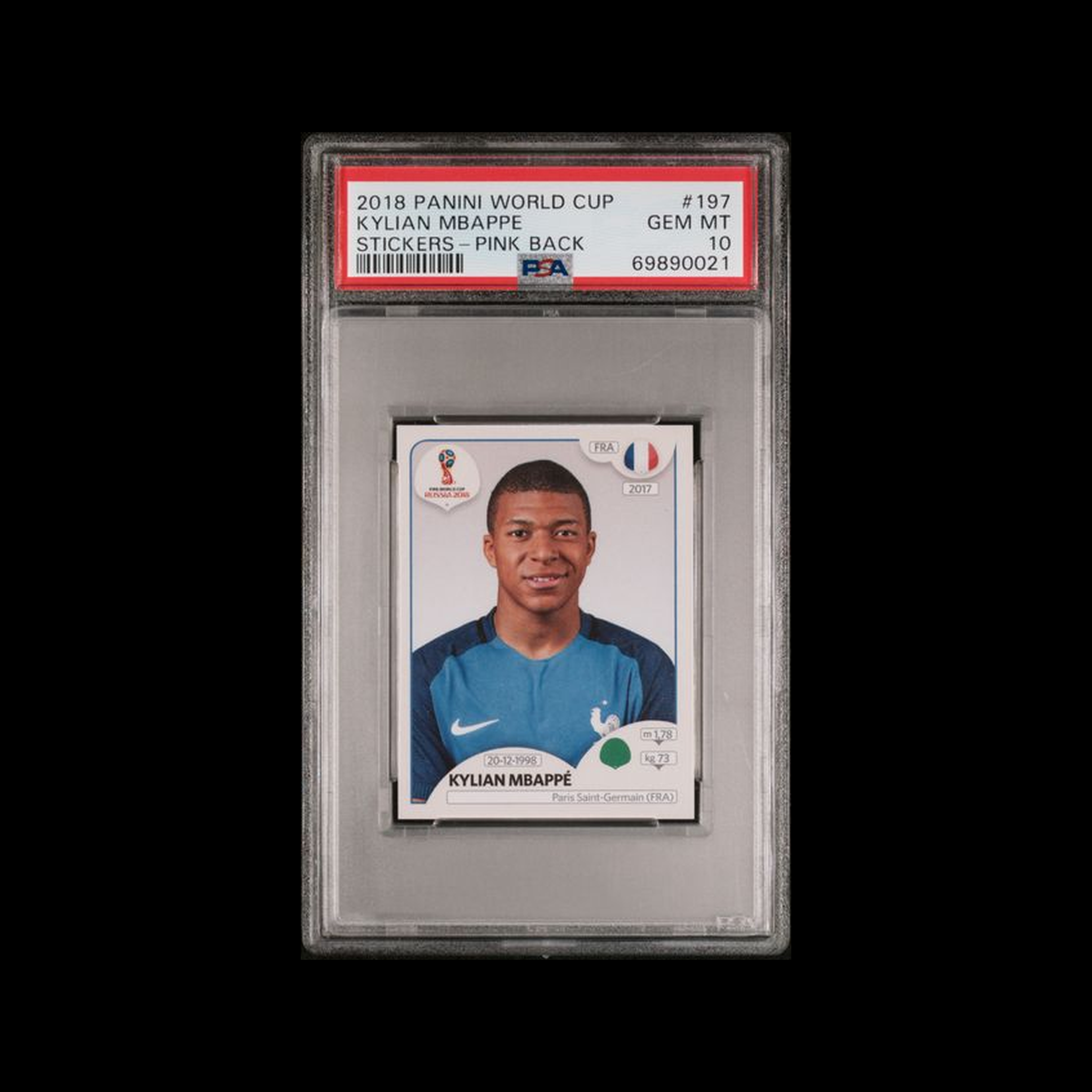 2018 Panini World Cup Stickers Pink Back Kylian Mbappe 197 PSA 10