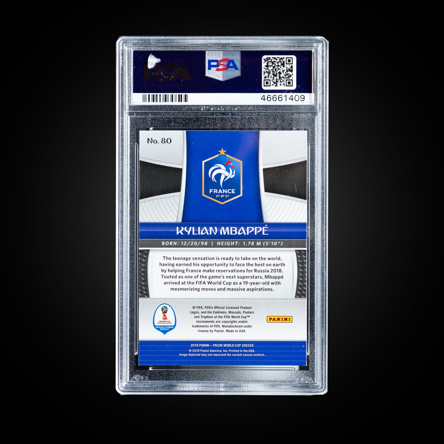 2018 Panini Panini Prizm World Cup  Kylian Mbappe 80 PSA 10