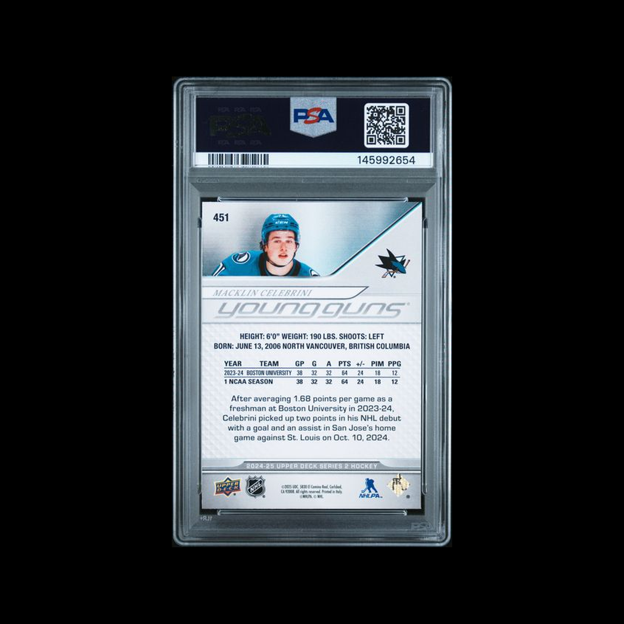 Subasta - 2024 Upper Deck Upper Deck  Macklin Celebrini 451 PSA 9