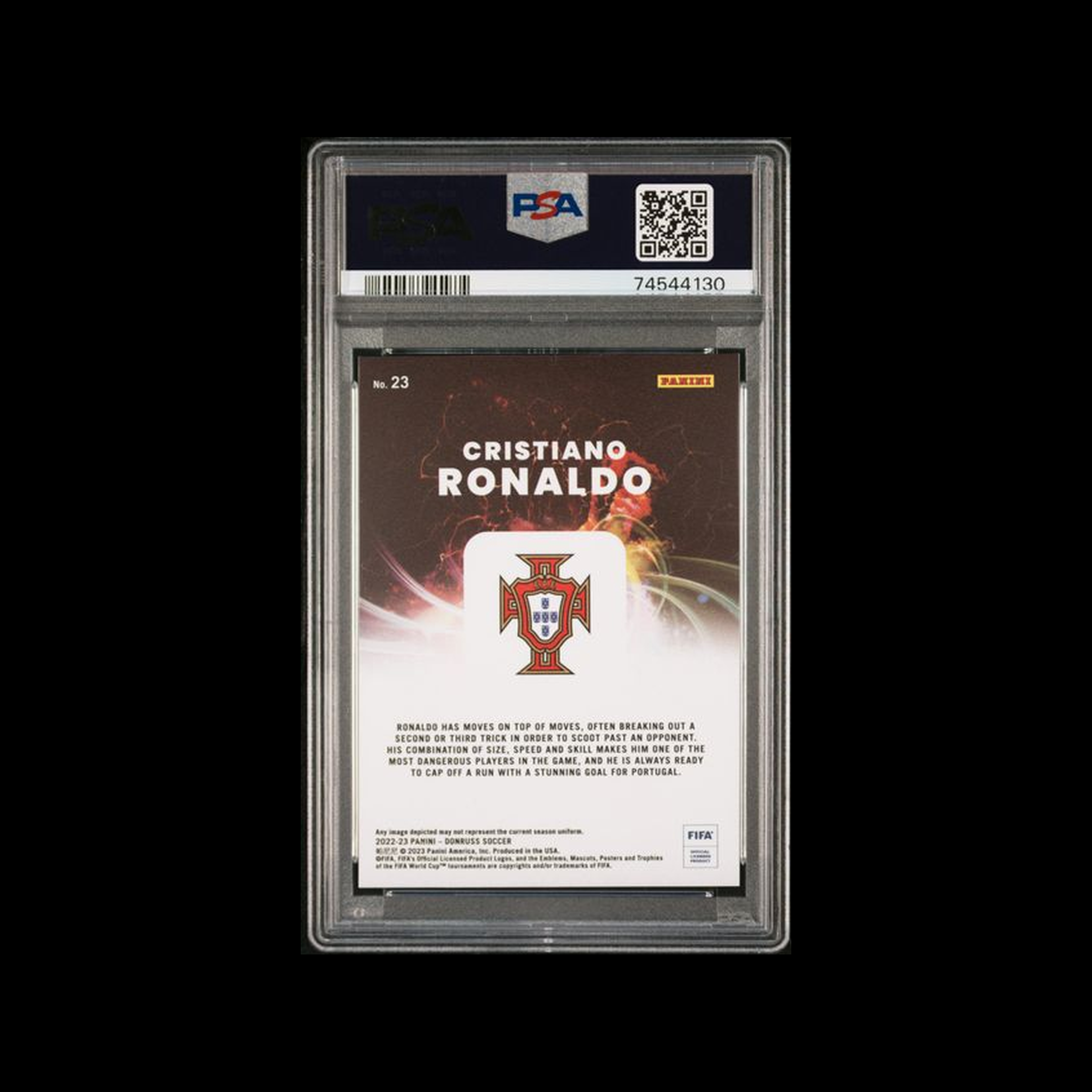 2022 Panini Panini Donruss Fifa Night Moves Cristiano Ronaldo 23 PSA 1
