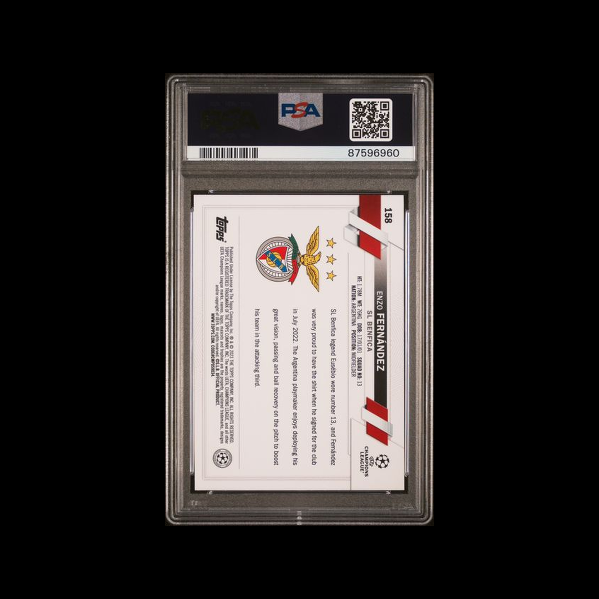 2022 Topps Uefa Club Competitions Pink Sparkle Enzo Fernandez 158 PSA 10 GEM-MT