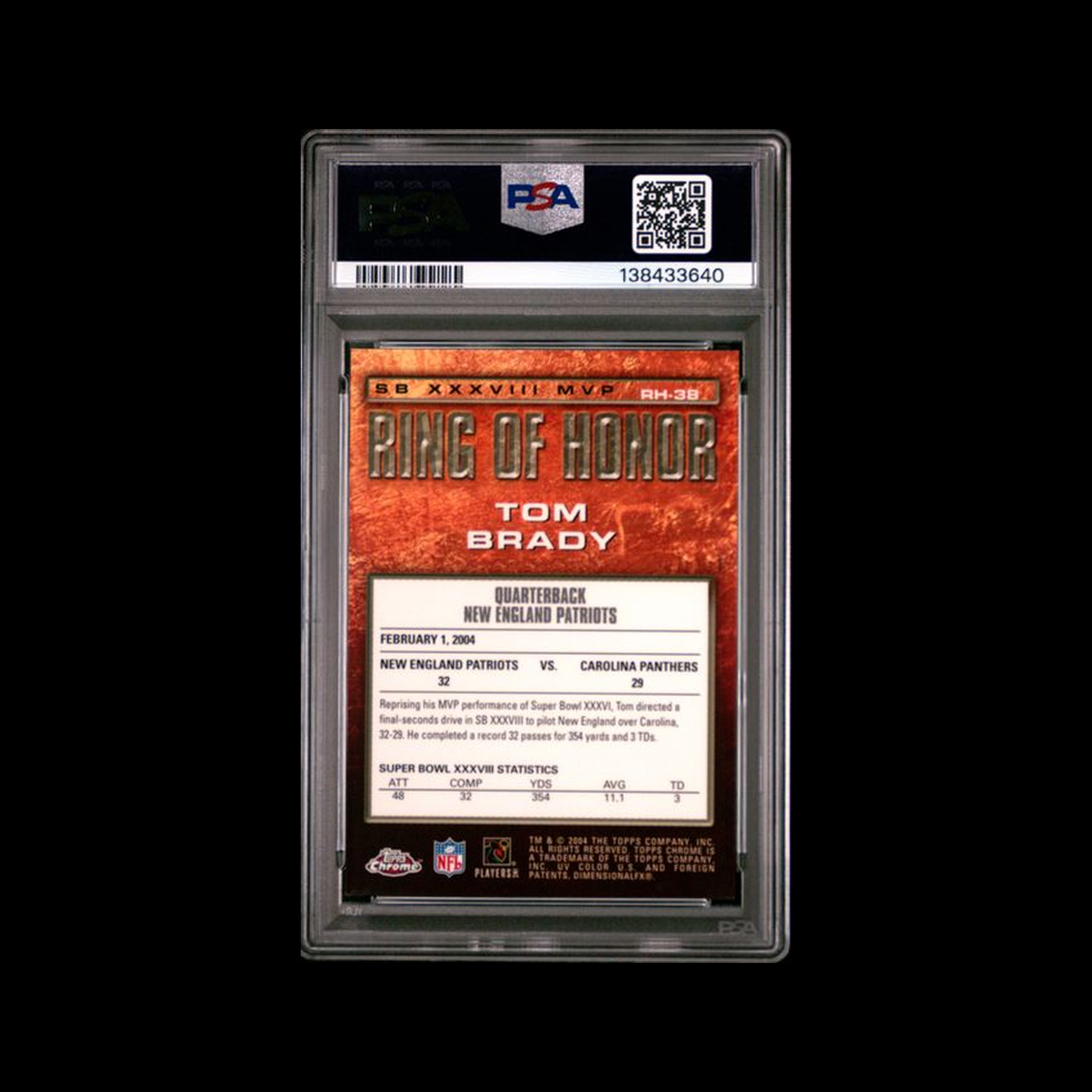 Topps Chrome Ring of Honor  Tom Brady RH-38 PSA 9 MINT