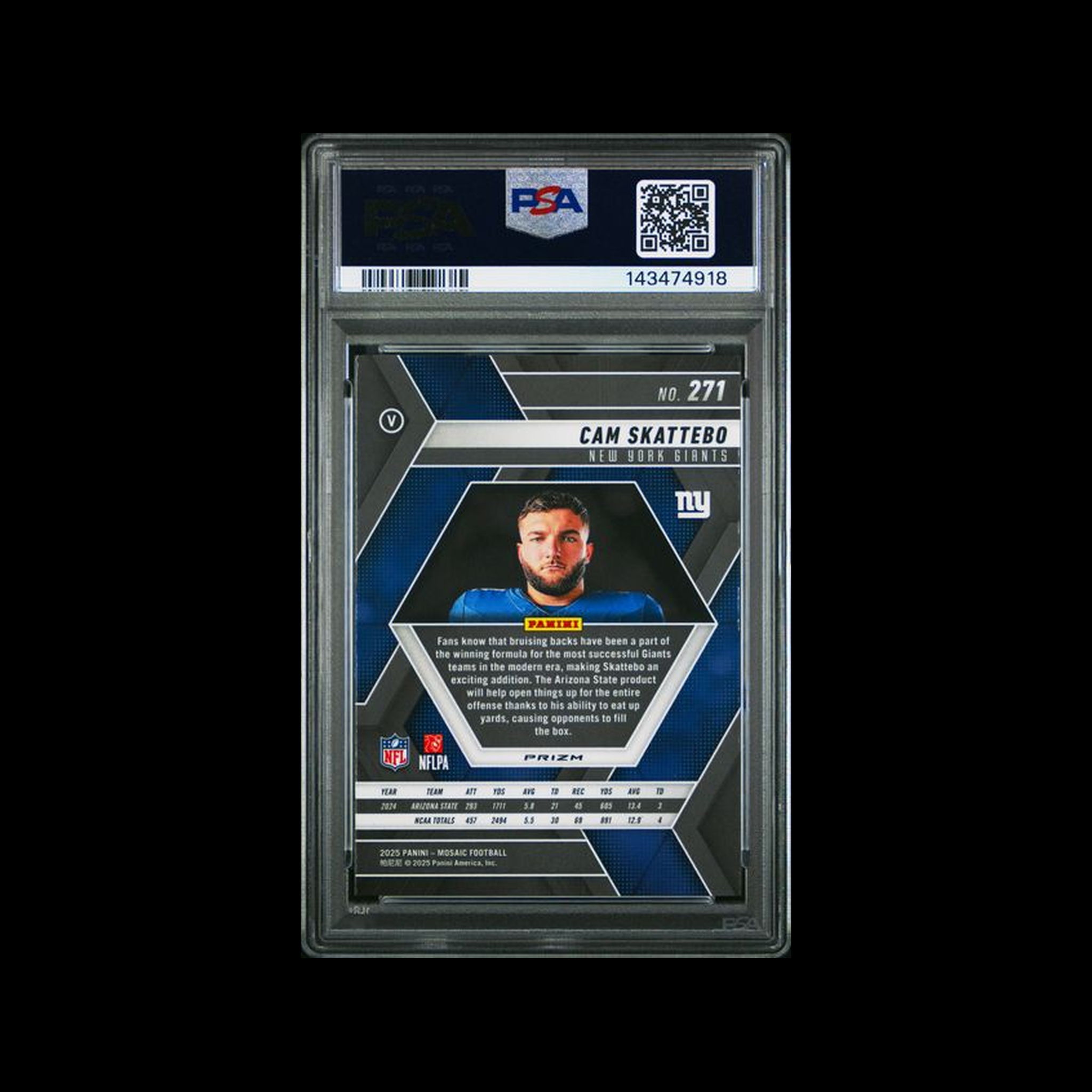 2025 Panini Mosaic Silver Cam Skattebo 271 PSA 10 GEM-MT