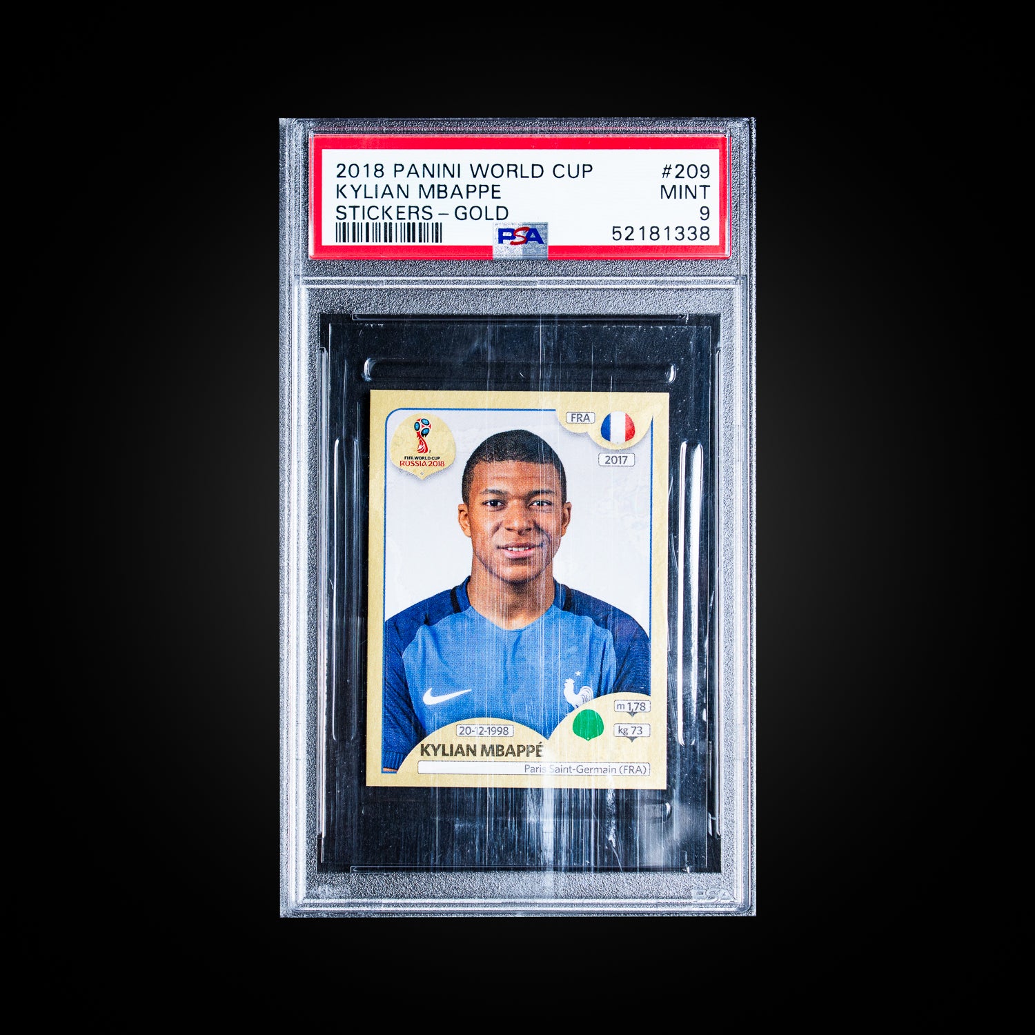2018 Panini World Cup Stickers Gold Kylian Mbappe 209 PSA 9 MINT
