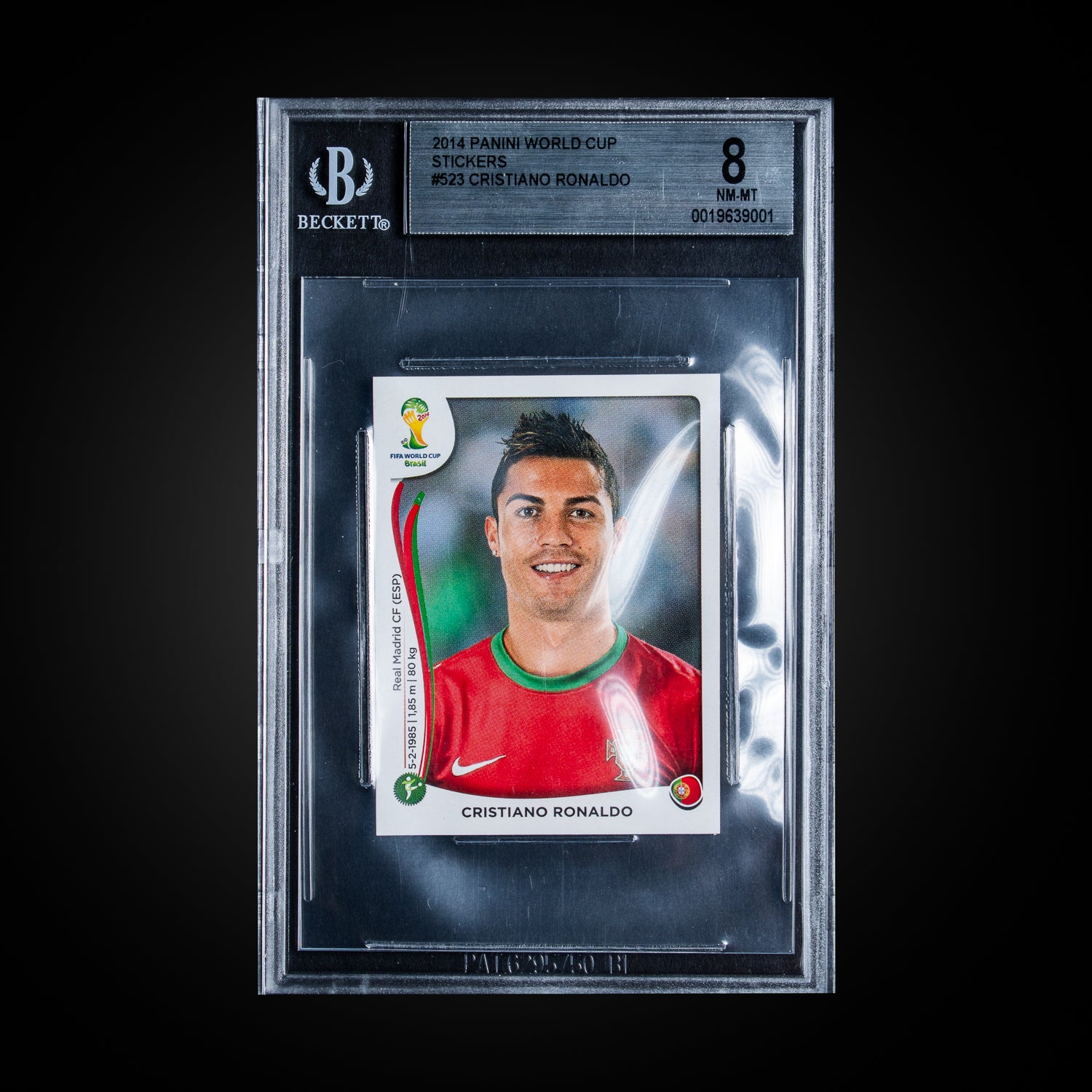 2014 Panini World Cup Stickers  Cristiano Ronaldo 523 BGS 8 NEAR MINT-MINT