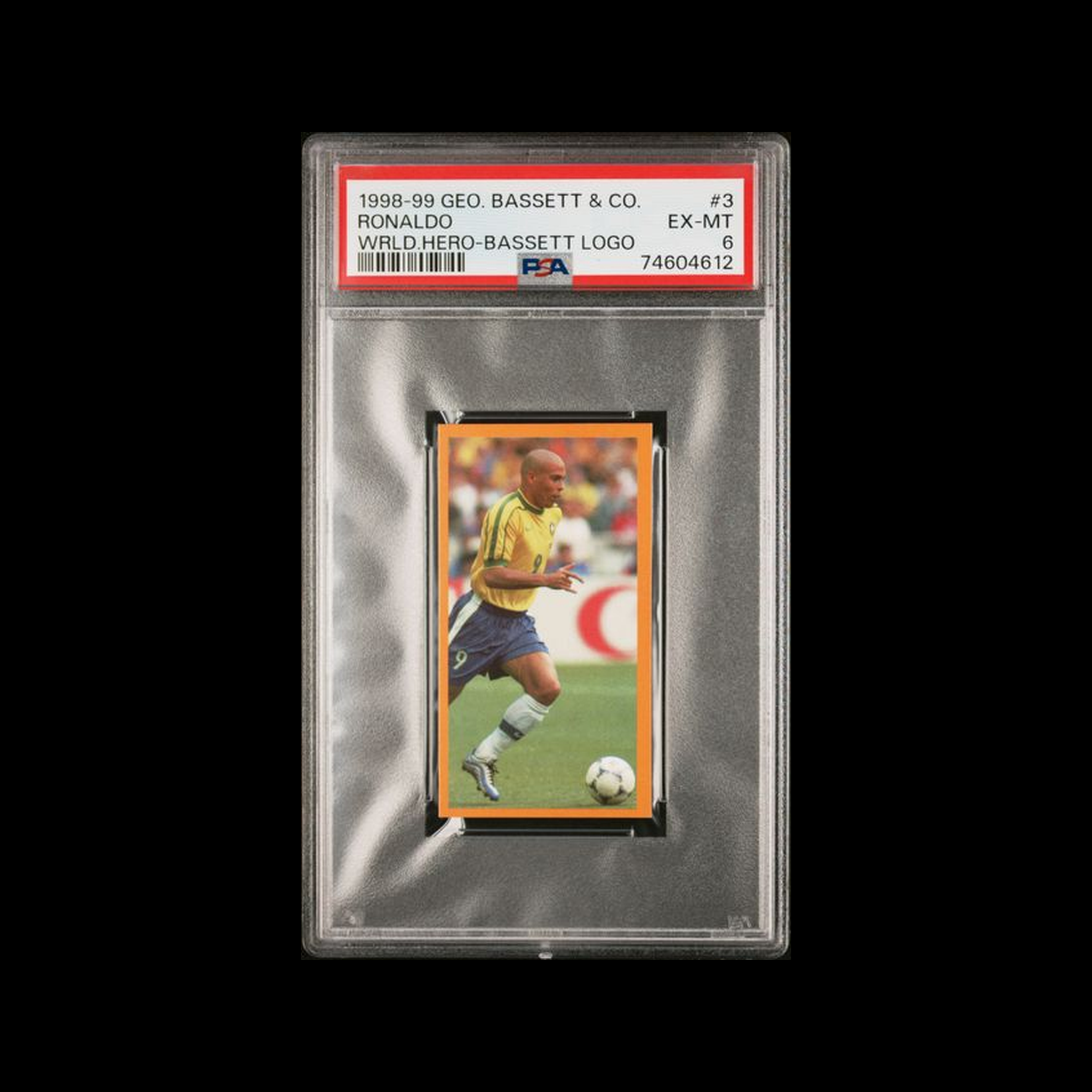 1998-99  Geo. Bassett & Co. World Heroes Bassett Logo Ronaldo Nazario 3 PSA 6