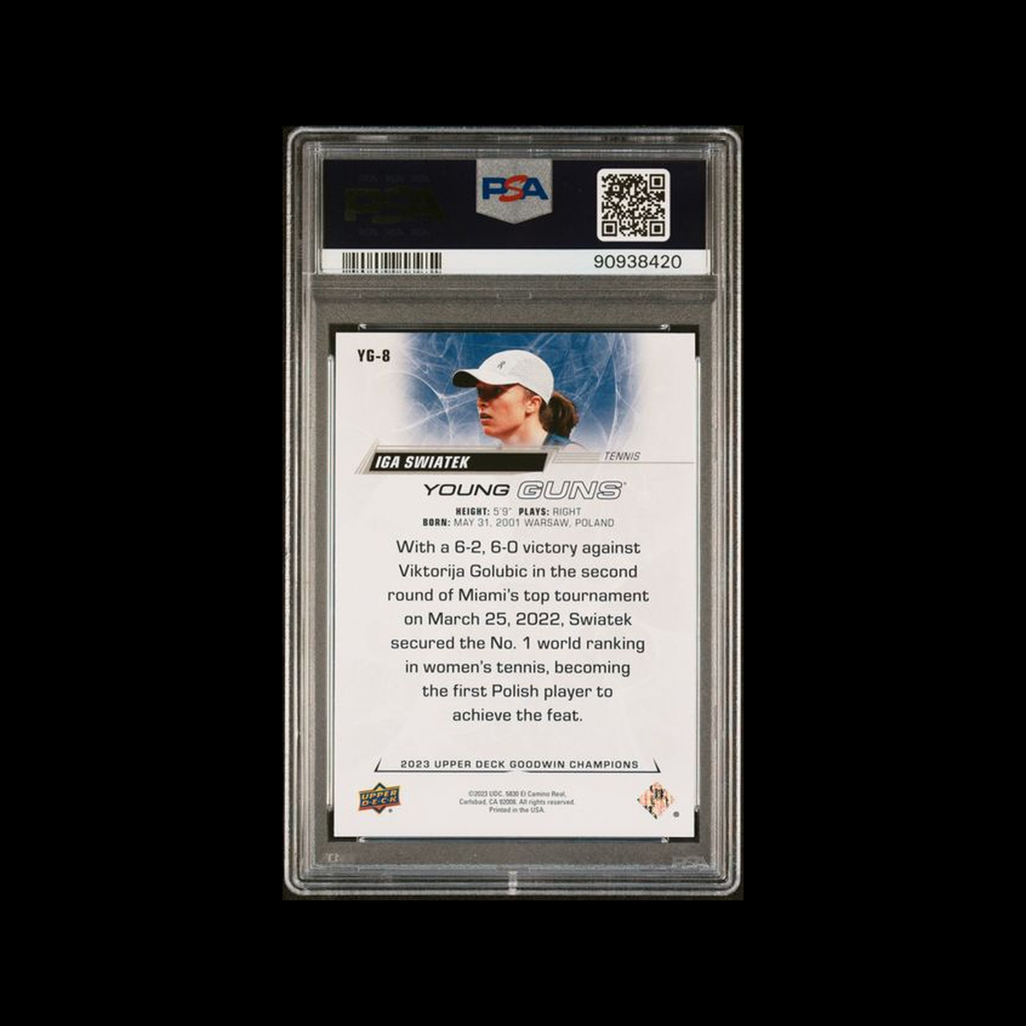 2023 Upper Deck Goodwin Champions Young Guns Iga Świątek YG8 PSA 10 GEM-MT