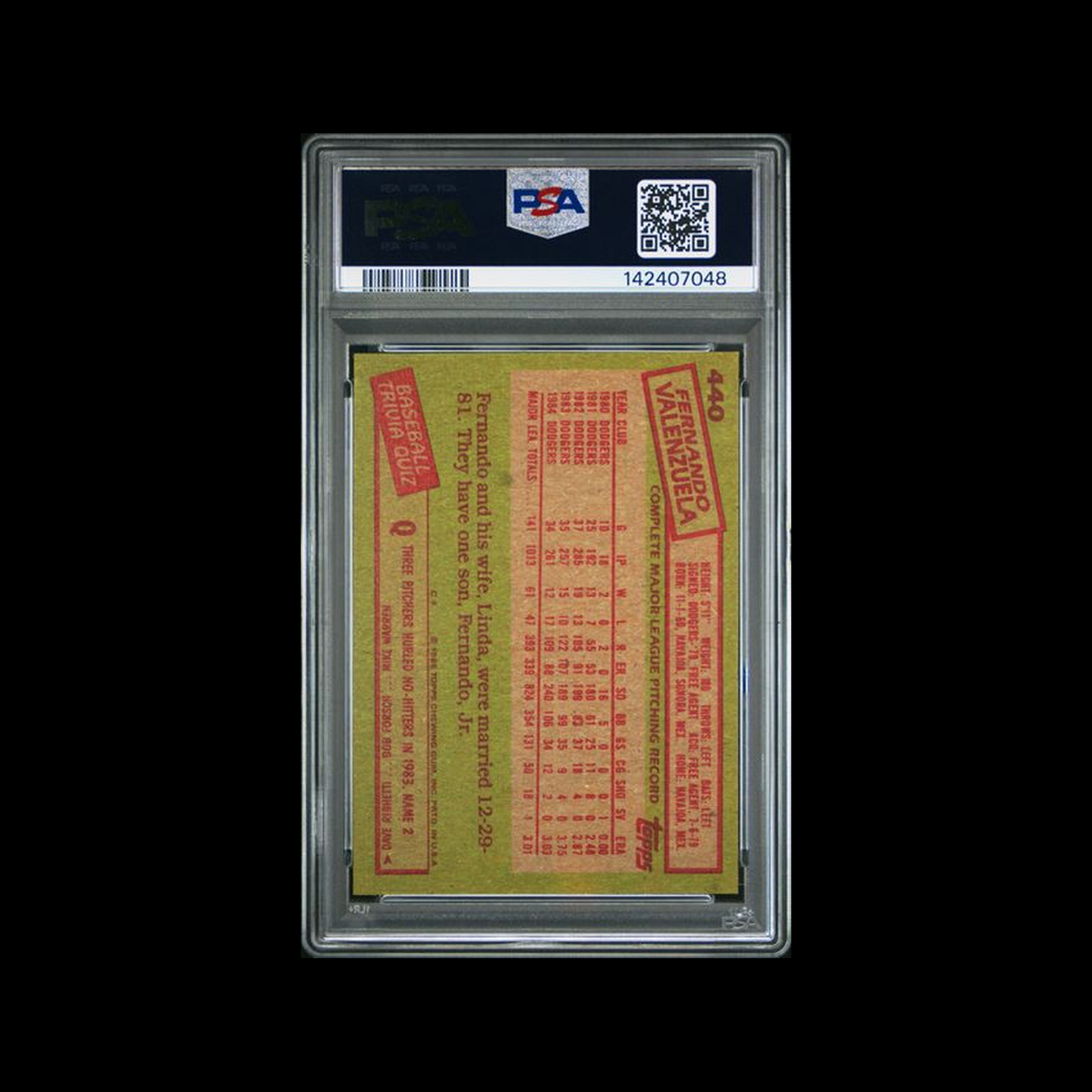 1985 Topps   Fernando Valenzuela 440 PSA 9 MINT