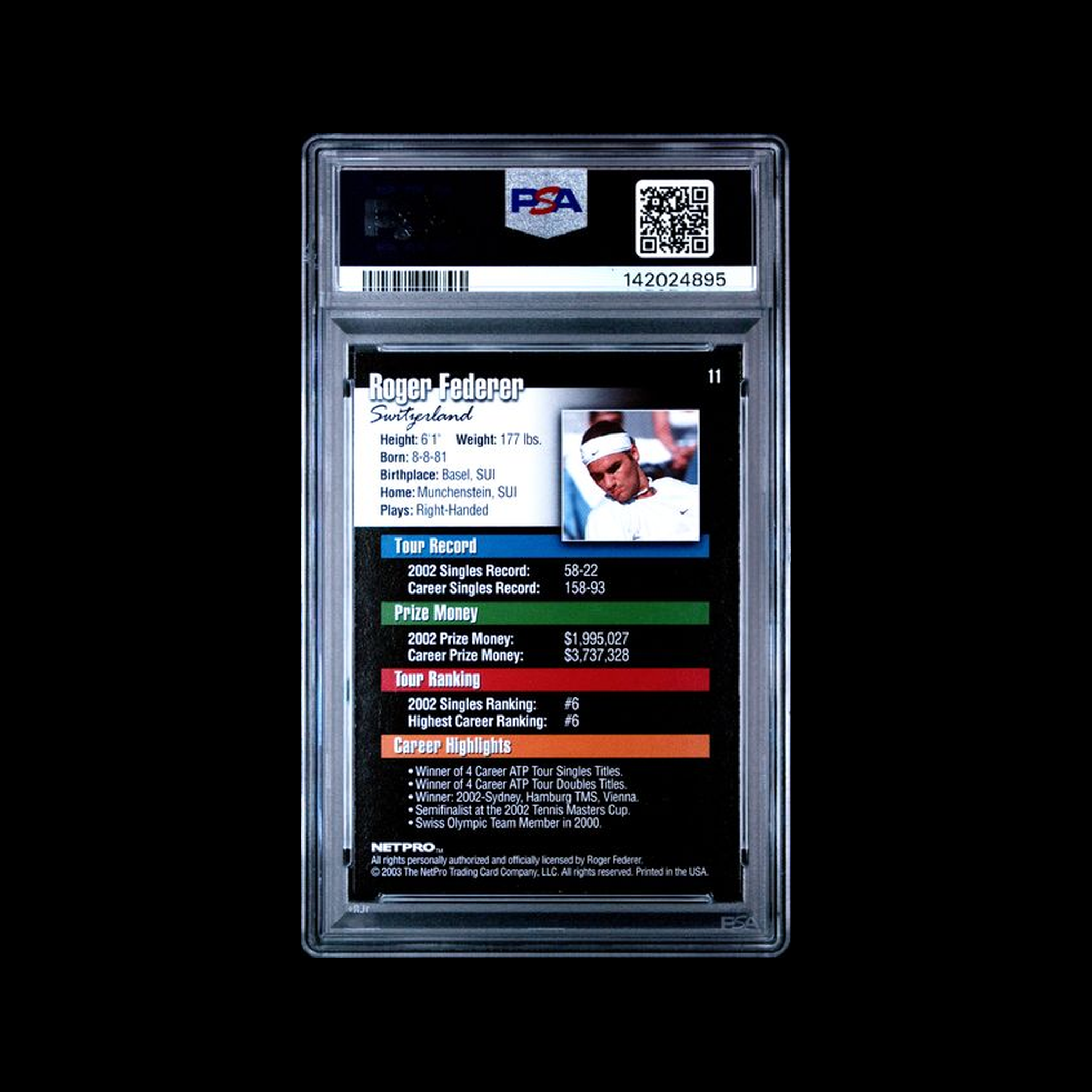 NetPro Base Roger Federer 11 PSA 8 NM-MT