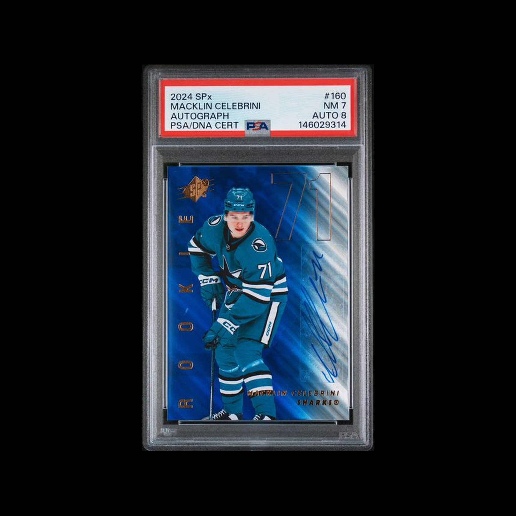 2024 Upper Deck Spx Autograph Macklin Celebrini 160 PSA 7 Auto 8