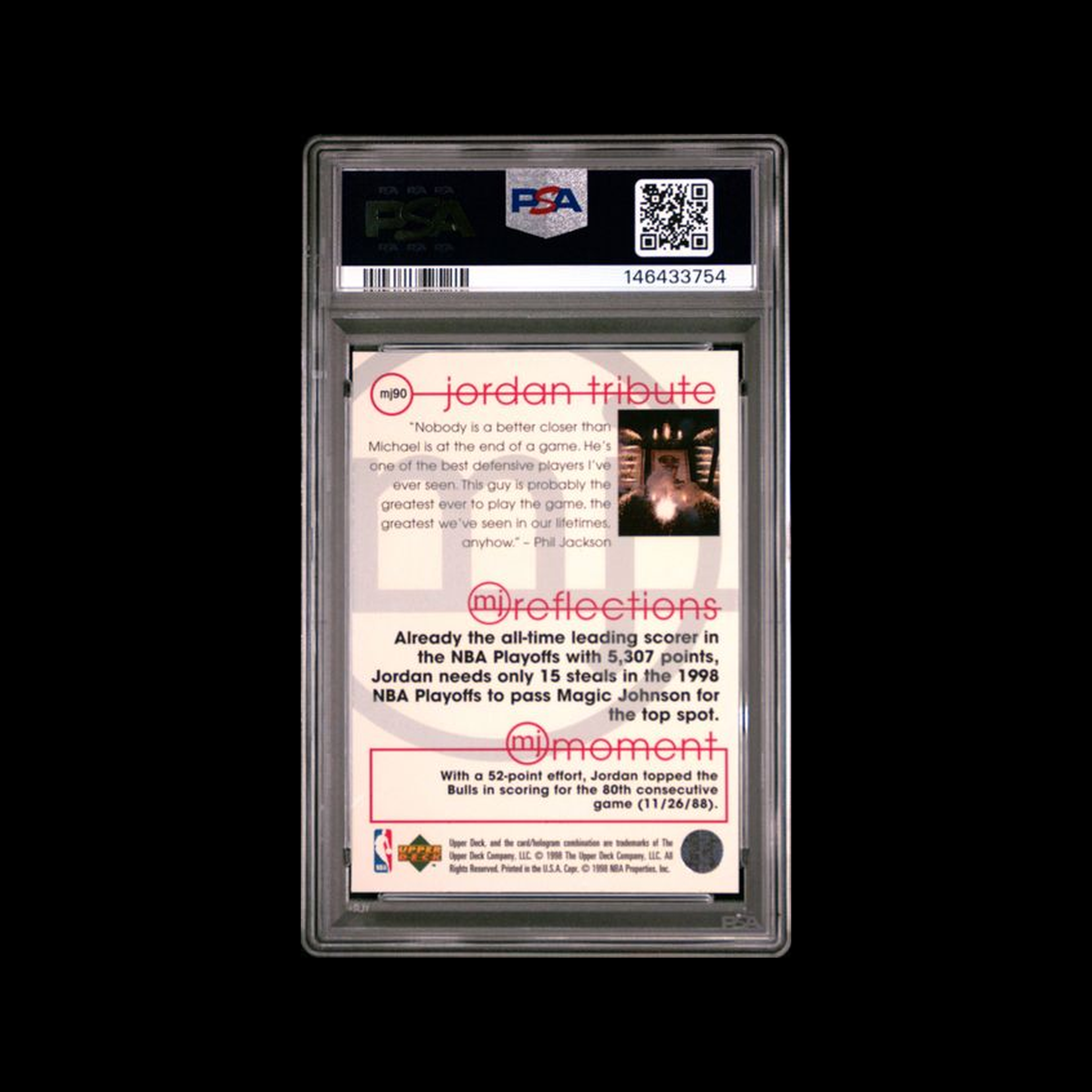 1998 Upper Deck Jordan Tribute Mj Reflections Michael Jordan MJ90 PSA 9 MINT