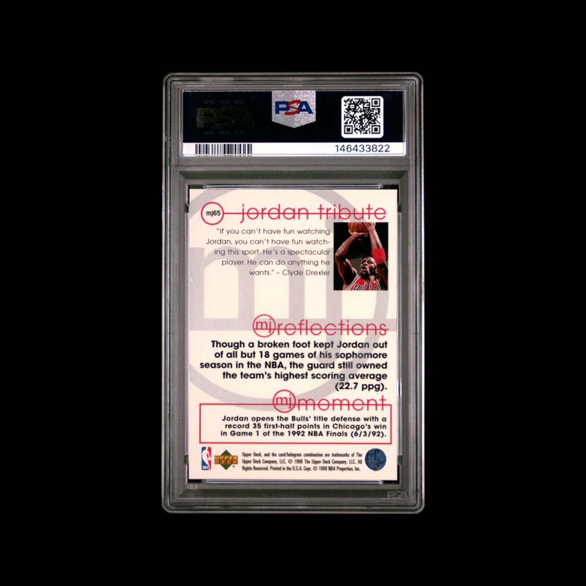 1998 Upper Deck Jordan Tribute Mj Reflections Michael Jordan MJ65 PSA 8 NM-MT