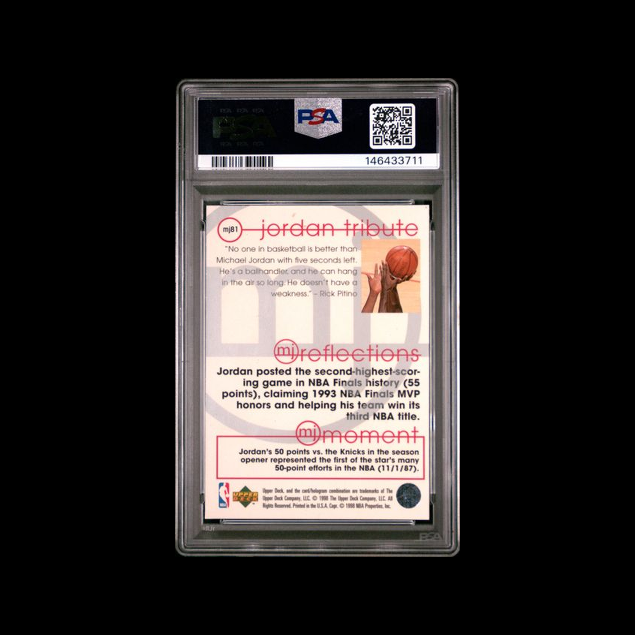 1998 Upper Deck Jordan Tribute Mj Reflections Michael Jordan MJ81 PSA 8 NM-MT