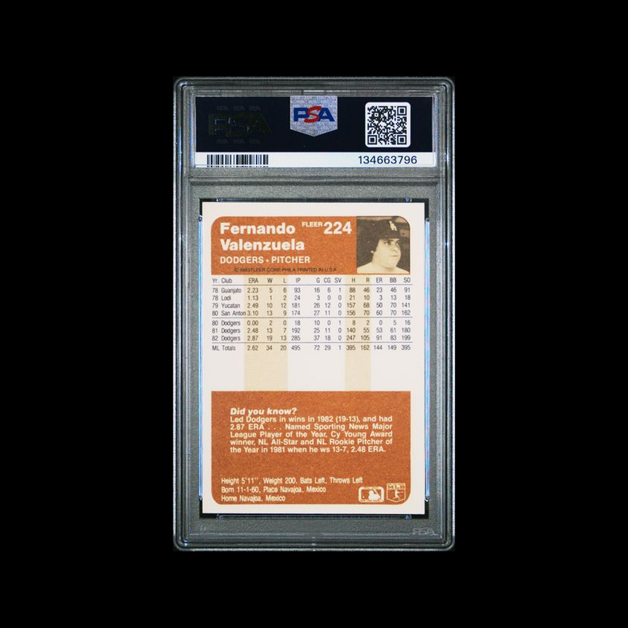 Fleer   Fernando Valenzuela 224 PSA 10 GEM-MT
