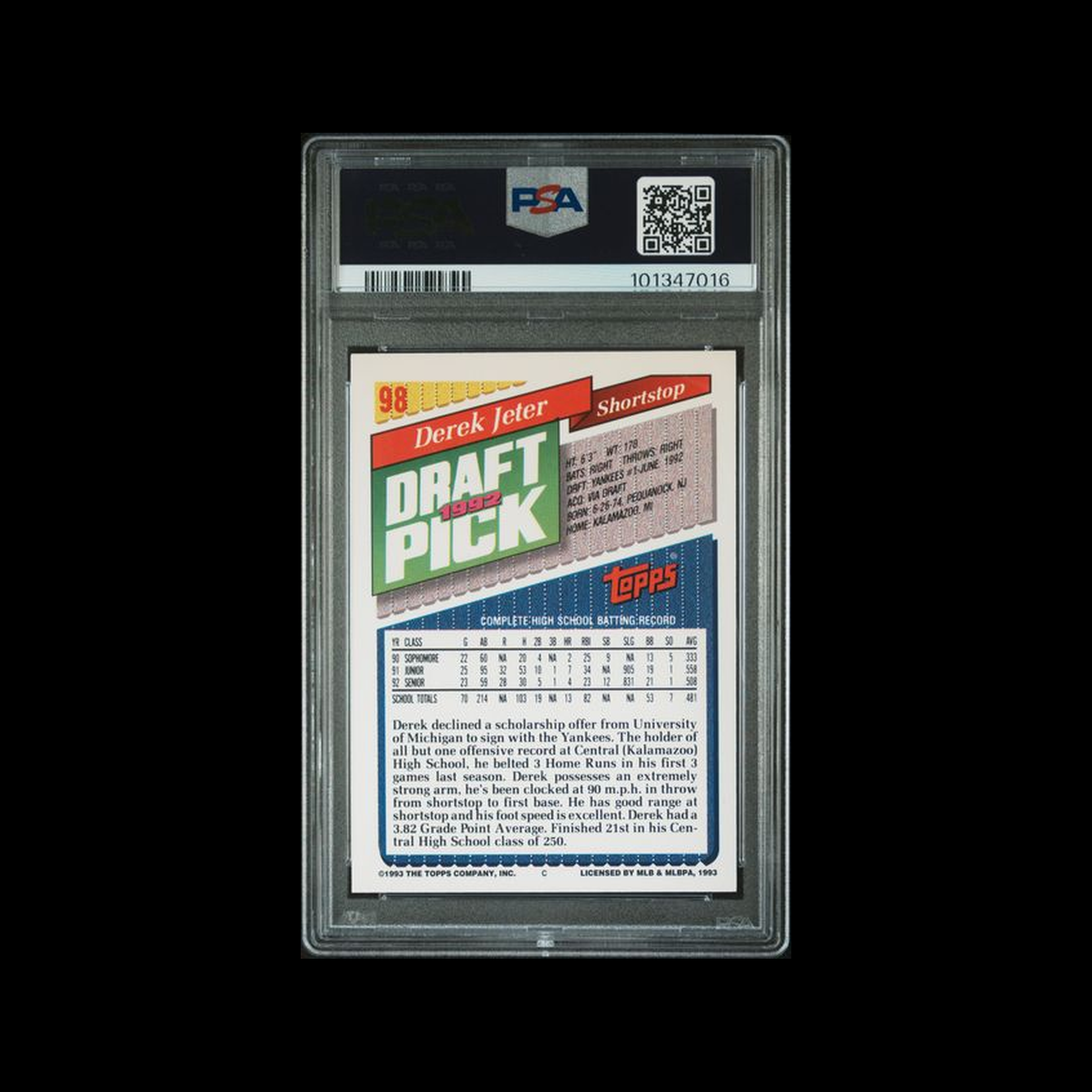 1993 Topps  Base Derek Jeter 98 PSA 8 NM-MT